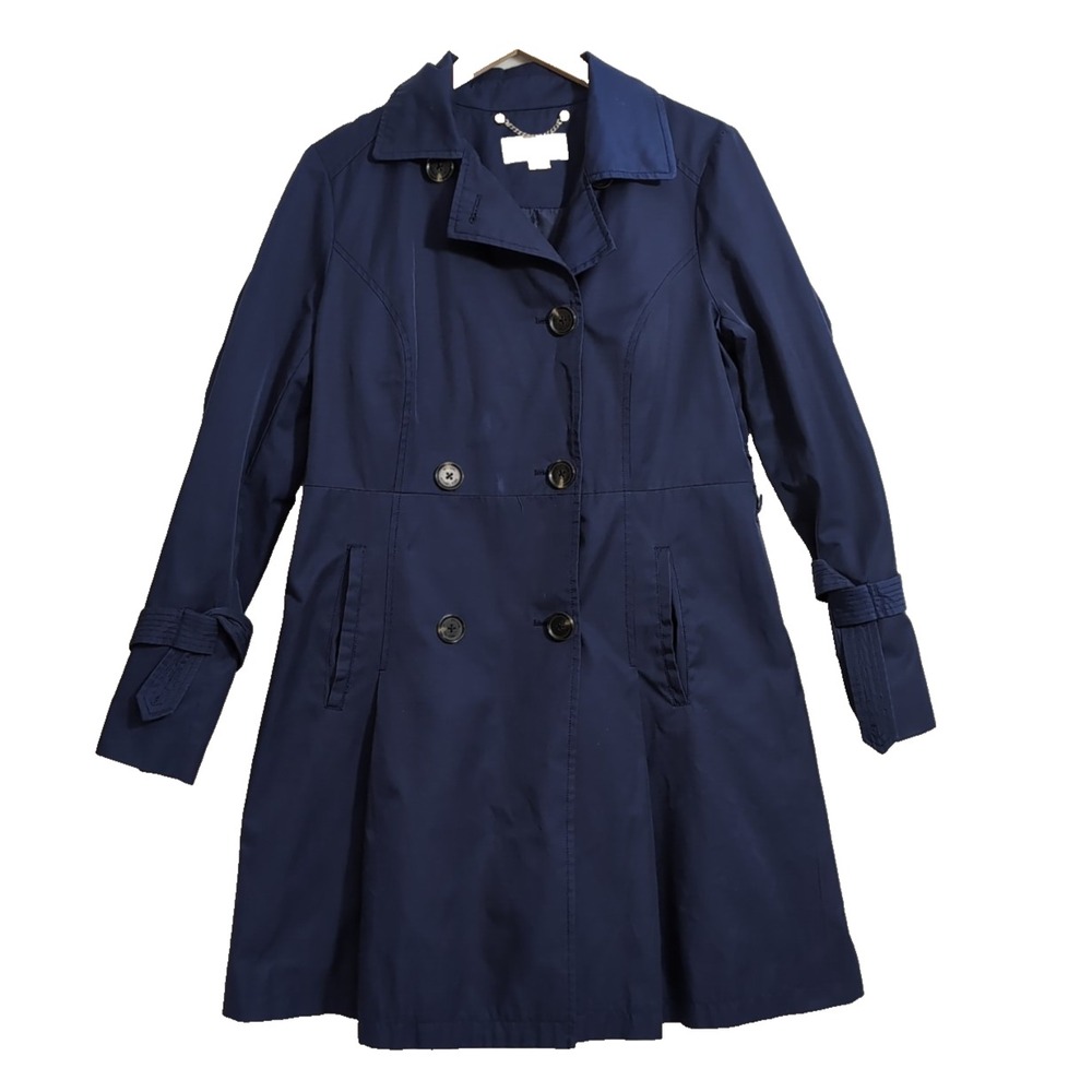Michael Kors Trench Coat Jacket Womens M Navy Blue Outdoor Business Casual